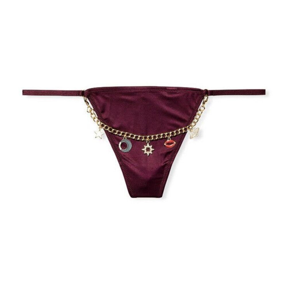 Victoria Secret Very Sexy Charm Chain V-String Panty Sz L -‎ Kir Burgundy